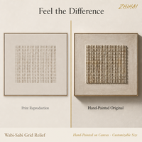Peinture murale artisanale Japandi Wabi Sabi à texture tissée neutre sur toile pour la décoration minimaliste de chambre Zen ou Spa
