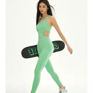2023 New Private Label Solid Color Women's One Shoulder Jumpsuits One pieces Jumper Leggings Gym Fitness Wear Sports Clothing