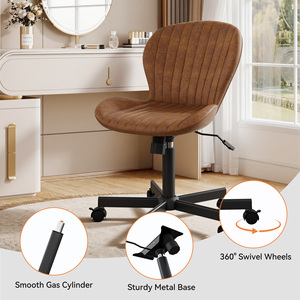 Silla de Oficina Ergonómica Moderna de Cuero PU, sin Brazos, Altura Ajustable, Giratoria, con Ruedas Silenciosas, para Oficina en Casa, Sala de Estar, Escuela - Product Image 3