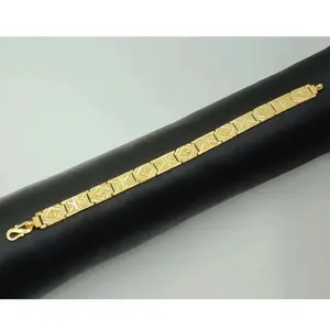 Elegante Brazalete de Oro Amarillo de 18K con Eslabones Geométricos para Mujer, Patrón Clásico en Forma de Diamante, Joyería Fina, Regalo - Product Image 1