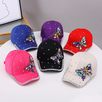 Casquette de baseball en jean ornée de strass faits main, casquette de baseball colorée avec strass papillon, chapeau de protection solaire