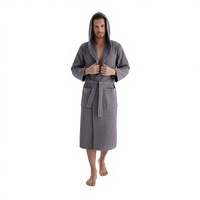 Robe de chambre de luxe personnalisée Hongbo pour homme, couleur unie, manches longues, 100 % coton léger, gaufré, à capuche, vêtement décontracté pour la maison