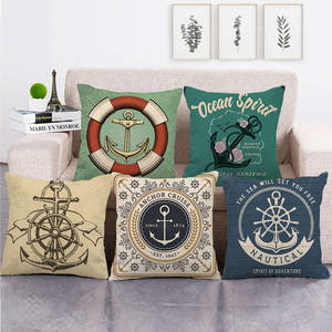 Ancre de bateau de style méditerranéen étoile de mer canapé jeter taie d'oreiller imprimé lin housse de coussin nautique - Product Image 3