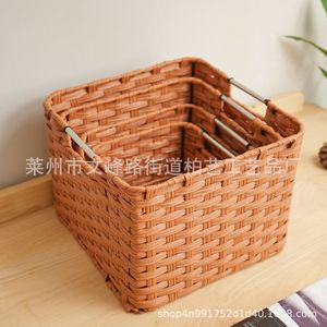 Wicker Storage Baskets With Handles Rectangle 1-3L Minimalist Office Organizer - Product Image 2
