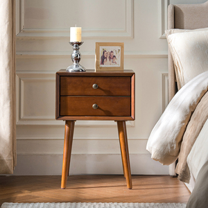 Nightstand With 2 <b>Drawers</b> Walnut Wood Storage <b>Side</b> <b>Table</b> For Bedroom - Product Image 2