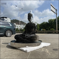 Escultura de Buda Moderna de Acero Inoxidable 304/316 Pulido a Espejo, Escultura Metálica Personalizada Hueca para Jardín Exterior, Paisaje Zen