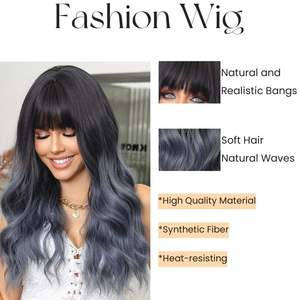 <span class=keywords><strong>Peluca</strong></span> Larga Rizada Ondulada Sintética Moderna Transparente <span class=keywords><strong>Gris</strong></span> y Azul, Resistente al Calor y Transpirable, <span class=keywords><strong>con</strong></span> Flequillo, para Mujer, Disfraz de Halloween y Cosplay - Product Image 3