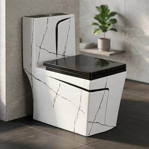 Juego de baño de diseño de artículos sanitarios, precio barato de una pieza, inodoro, cubierta de venta, asiento negro, inodoros EWC de cerámica al por mayor - Product Image 1