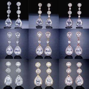 RAKOL EP2218 Latest Luxury <strong>Dangle</strong> Design Of Cubic Zirconia <strong>Earrings</strong> Wholesale Women's Silver Bridal <strong>Diamond</strong> Engagement <strong>Earrings</strong> - Product Image 5