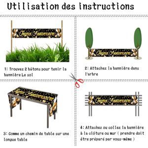 Striscione in Tessuto '<span class=keywords><strong>Buon</strong></span> <span class=keywords><strong>Compleanno</strong></span>' in Francese per Decorazioni Interne ed Esterne, Tavolo da Giardino, Parete, 265 X 35 cm - Product Image 4