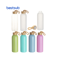 Pour BestSub personnalisé 25oz 750ml bouteille en verre dépoli gobelet Portable couvercle en bambou eau potable directe coulant en gros