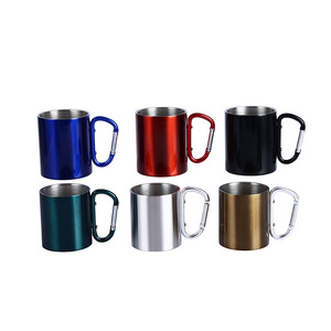 LIHENG Montañismo al aire libre Taza de café de viaje 304 <span class=keywords><strong>Material</strong></span> con botón de mango de mosquetón <span class=keywords><strong>Material</strong></span> de acero inoxidable 201 - Product Image 1
