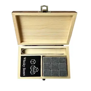 Accesorios de Bar 9PCS Vino Cerveza Cubo de hielo Piedra refrigerada Caja de whisky de madera Rocas con pinzas