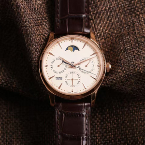 Ultra Luxury Prestige Ultra Slim Celestial Perpetual Calendar Moon Phase <b>Rose</b> Gold PVD Steel Case Leather Executive Men Watch - Product Image 2