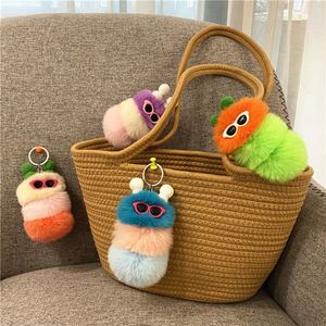 Cute Plush Caterpillar Keychain Rabbit Fur Caterpillar Plush Animal <b>Key</b> <b>Chains</b> with Sunglasses - Product Image 2