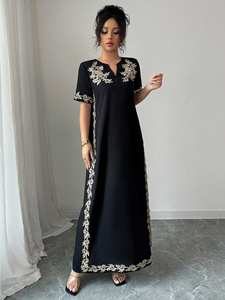 Nouveau kimono bohème décontracté à manches courtes en coton 100% tissé, fait à la main pour femmes, avec broderie noire, taille naturelle, pour festival, robe de chambre, cardigan - Product Image 5