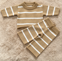 Ensemble 2 pièces tricoté rayé chaud pour enfants, pull et pantalon long en coton respirant et doux pour l'automne