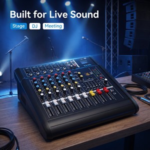 Console de mixage audio 6 voies alimentée par sonorisation en direct, 200W à 8 ohms avec moniteur casque pour salles scolaires et petites manifestations - Product Image 3