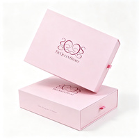Boîte à tiroir rigide rose écologique personnalisée avec poignée en corde pour l'emballage de chaussettes en fourrure et de vêtements, personnalisation en petites séries disponible