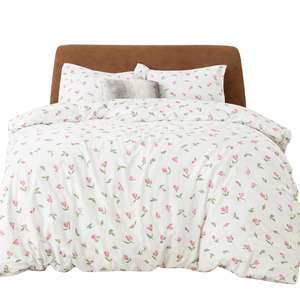 Juego de Ropa de Cama Floral de Tulipanes Rosas, 100% Algodón Transpirable, Tejido Suave y Elegante para Dormitorio, Proveedor OEM - Product Image 2