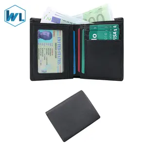 RFID 차단 카드 홀더 지갑 ID 창 남성 지갑 무료 샘플 접이식 가장자리가있는 Bifold 지갑 가죽 남성