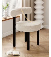 Chaise de maquillage moderne, tabouret de coiffeuse élégant, chaise de salle à manger ronde avec pieds en métal et revêtement en laine d'agneau blanche pour la maison et l'hôtel
