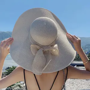 OEM ODM sombreros personalizados de una pieza de mujer de playa sombreros de paja de playa de moda sombreros de ala grande con logotipo personalizado