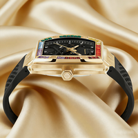Montre mécanique pour homme Fashion Rainbow Skeleton, étanche, boîtier diamanté, style business, PP Tonneau, bracelet silicone.