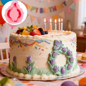 Tulip Relief Wreath Silicone Mold Round Easter Cake Decoration Baking Supply - Product Image 2