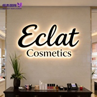 Lettres 3D rétroéclairées par LED en acier inoxydable fin, noir mat, style calligraphie de luxe personnalisé, enseigne murale intérieure pour bureau, salon de beauté et spa