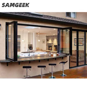 铝合金定制厨房双折窗立式顶部折叠玻璃俯卧撑折叠窗