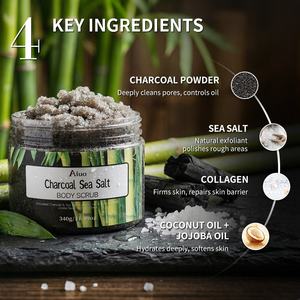 自有品牌木炭海盐女士身体磨砂膏荷荷巴油控油深层清洁身体磨砂膏有机带标志 - Product Image 2