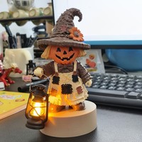 Figurine de gentleman squelette avec lanterne LED et seau citrouille, statue lumineuse en résine, décoration de table effrayante pour maison hantée