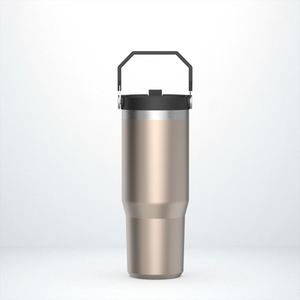 Double Wall Travel Beverage Tumbler with Side Handle, 30oz Stainless Steel <b>Insulated</b> <b>Cup</b> for Car and Office - Product Image 2