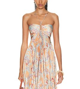 مصنع تصنيع المعدات الأصلية بيع بالجملة الرسن زلة قبالة الكتف عارية الظهر مطوي مثير أزياء المرأة اليومية عارضة فستان طويل - Product Image 2