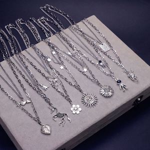 Personalized Stainless Steel Layers Necklace for Men Men Silver Feather Leaves Charm Pendant <b>Titanium</b> Steel Sweater Necklace - Product Image 1