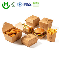 Kit de boîtes à emporter en papier kraft, personnalisables, jetables, portables, étanches, pour poulet frit, hamburgers, frites, écologiques