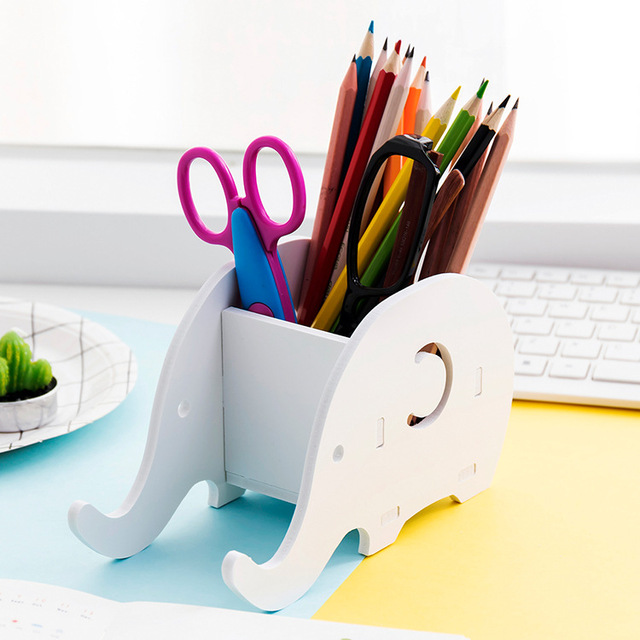 Custom Multifunctional Cute Desk Organizer Stationary Accessories Cartoon Elephant Pencil Pen Holder for Office Su