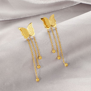 Korean 316L Stainless Steel 14k 18k Pvd Gold Plated Butterfly High Quality Jewelry Fashion <b>Tassel</b> Drop Gold <b>Earrings</b> for Women - Product Image 3
