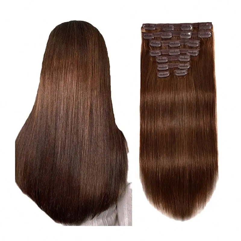 8-30 Inch Clip Trong Phần Mở Rộng Tóc Vàng Thẳng Đôi Sợi Ngang Ấn Độ 100% Tóc Con Người Remy 30 Inch Phần Mở Rộng Tóc Clip Trong