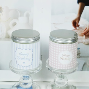 Groothandel op maat gemaakte geruite glazen pot geurkaars met strik lint Kerst verjaardag cadeaudoos kaarsenset - Product Image 4