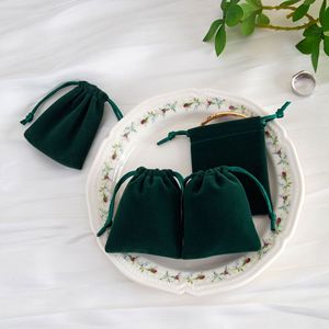 Dark Green Velvet <b>Drawstring</b> <b>Pouches</b> 8x10cm 5x7cm 10x15cm 13x18cm 9x12cm 7x9cm For Jewelry Earring Packaging Storage Bags - Product Image 5