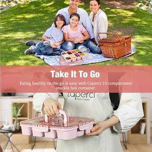 Grande boîte à collation à 10 compartiments avec poignée, compatible lave-vaisselle et chauffable, 2 récipients à sauce intégrés, plateau de service avec couvercle - Product Image 3