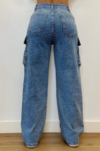 Pantalons en jean décontractés pour femmes, style streetwear, avec poches ornées de diamants, tendance - Product Image 6