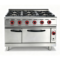 Cuisinière professionnelle à gaz 6 brûleurs avec four et plancha, en acier inoxydable, facile à nettoyer, équipement de cuisson autonome