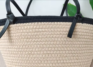 Nouveau sac fourre-tout en coton tressé à la main, simple et tendance, pour femmes, <span class=keywords><strong>grande</strong></span> capacité, sac de plage d'été pour les vacances - Product Image 6