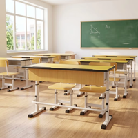 Ensemble pupitre et chaise d'école réglables en hauteur, mobilier scolaire en bois avec structure métallique durable