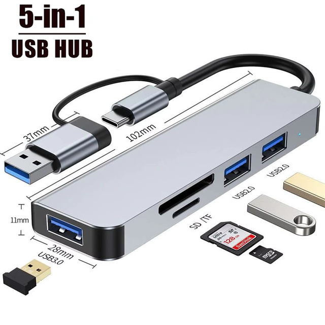 Type C HUB USB 3.0 USB 2.0 TF / SD 5 in 1 Port Multi Splitter OTG for Lenovo HUAWEI Xiaomi Aluminum Alloy USB 3.0 Hub for PC
