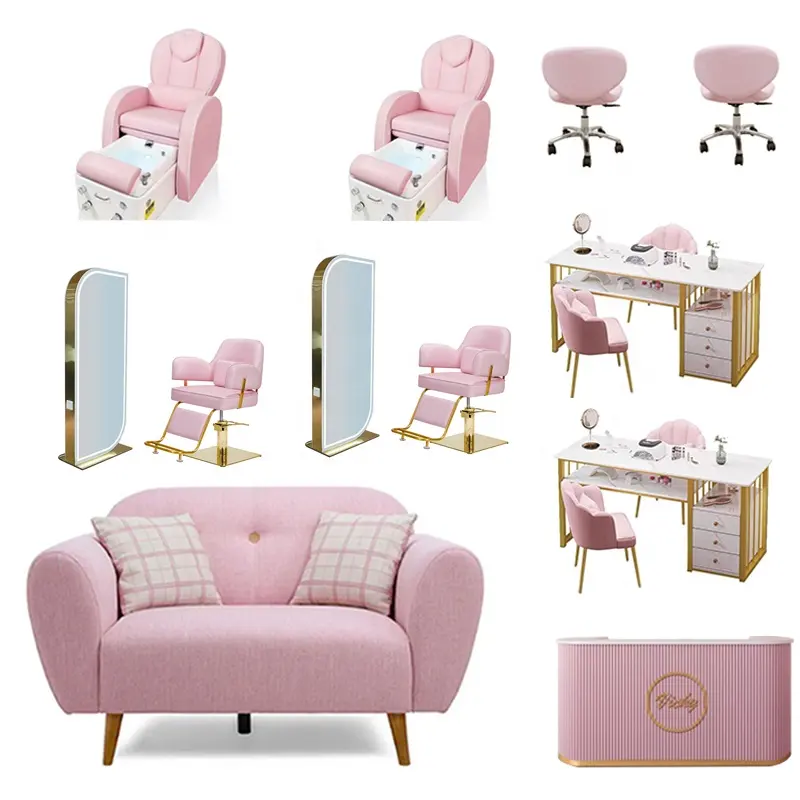 Красота розовые салонные кресла салонная мебель салонное кресло современный маникюр электрические массажные педикюрные стулья роскошные розовые наборы
