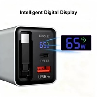 65W Universelles Digital-Display Wandladegerät mit Integriertem Verlängerungskabel Typ-C USB-Anschlüsse Galliumnitrid Schnellladegerät für Elektrogeräte